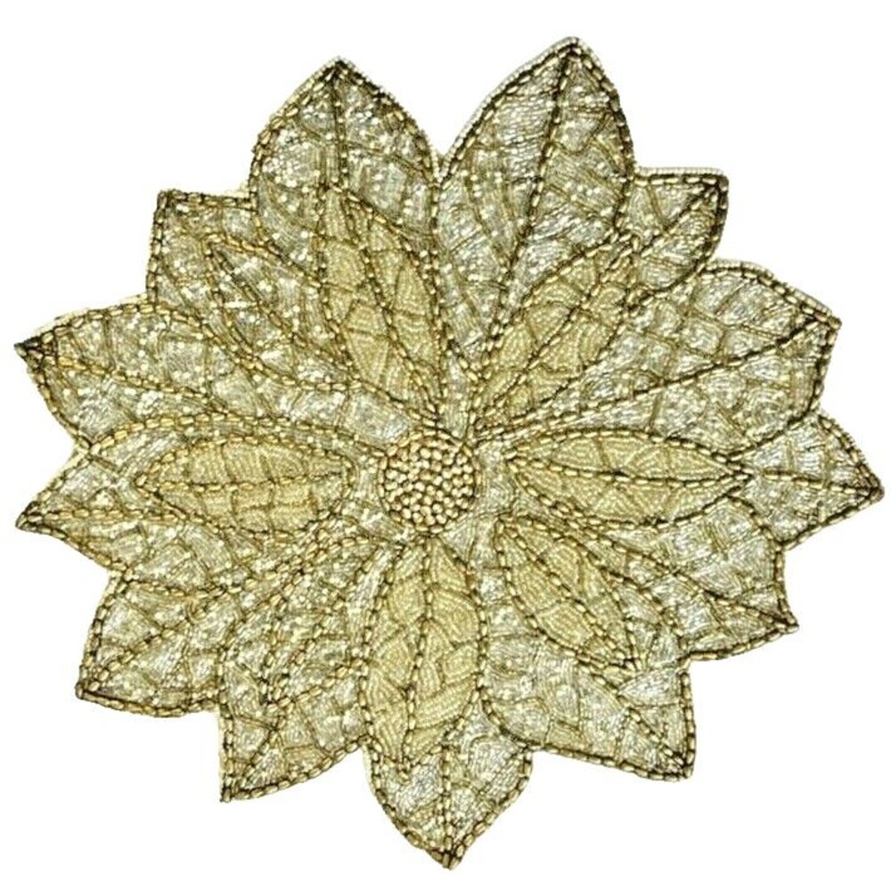 Cynthia Rowley Christmas 15" Beaded Placemats Poinsettia Clear Gold Set Of 2